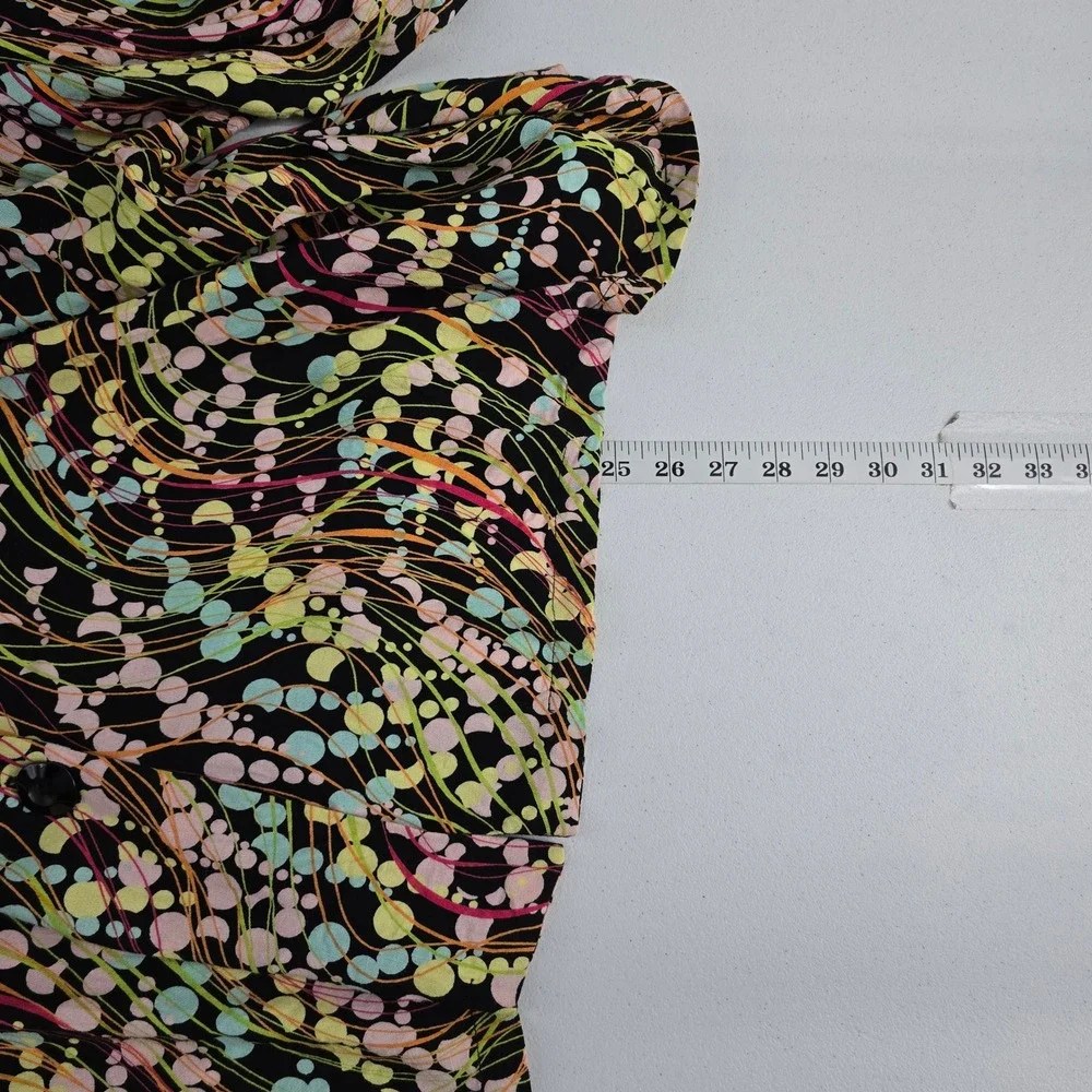 Loco Lindo Women's S M Black Multi Color‎ Bubble Print V Neck Button Up Top - Picture 3 of 6